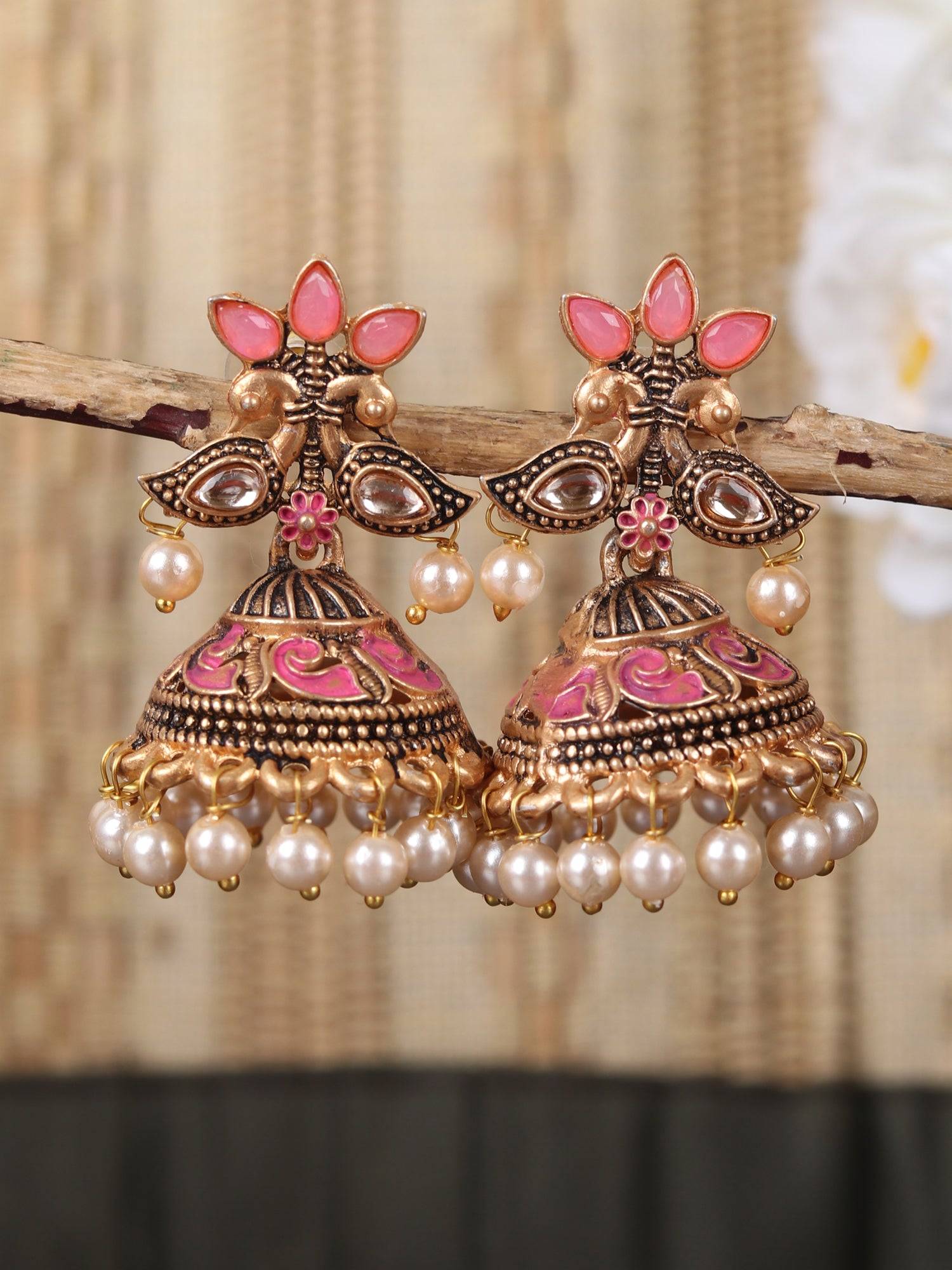 Meenakari Dual Peacock Dangler Earrings for Women & Girls