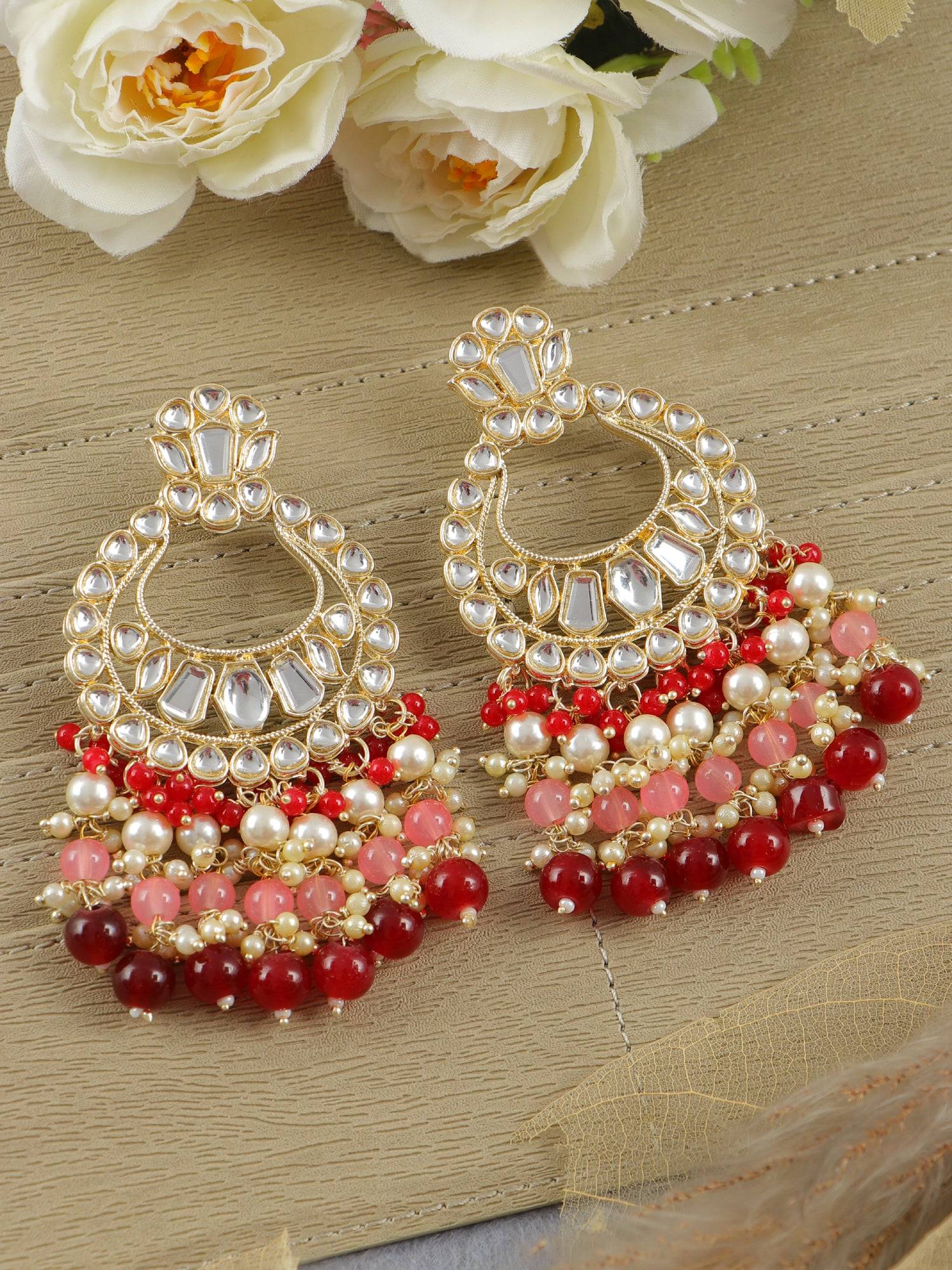Nigar Kundan Earrings- Indian Party Wear Pearl Chandbali Earrings for Women