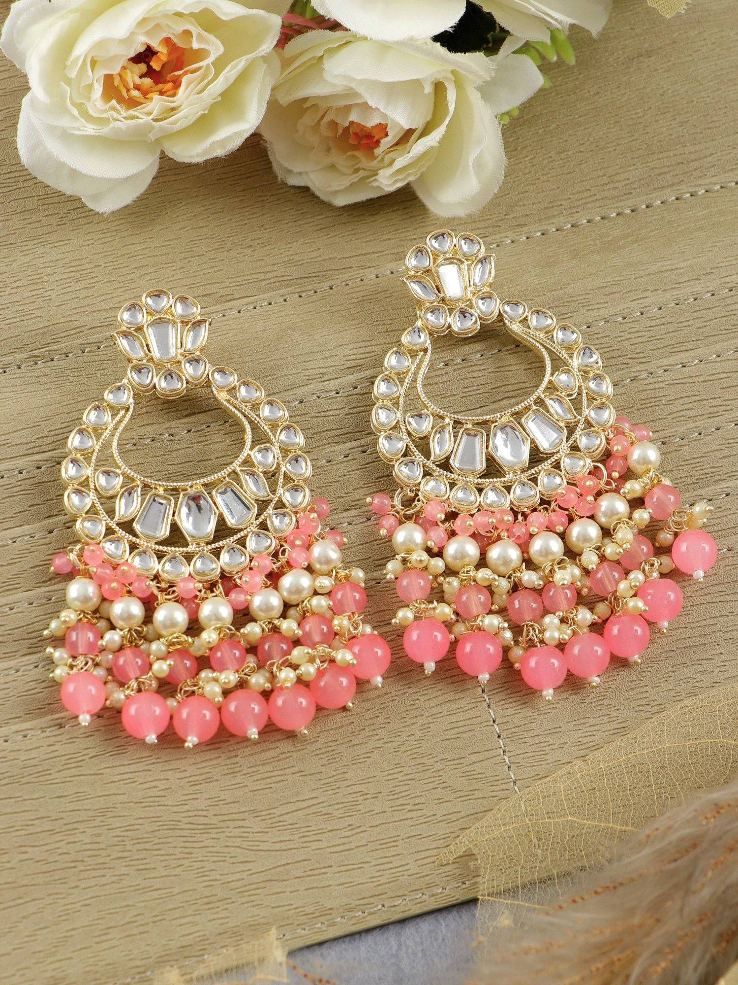 Nigar Kundan Earrings- Indian Party Wear Pearl Chandbali Earrings for Women