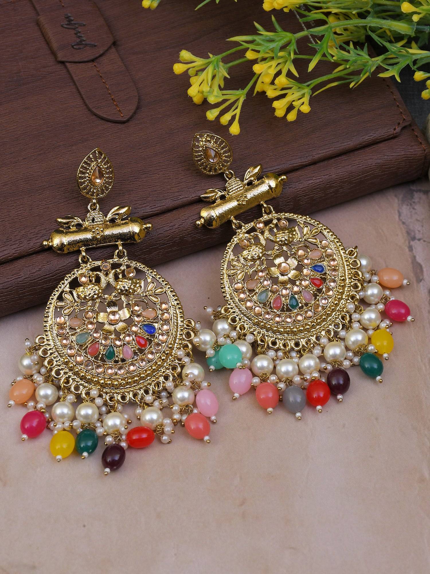 Gold-Plated Multi-Colored Ball-Drop Earrings for Unique Girls & Women