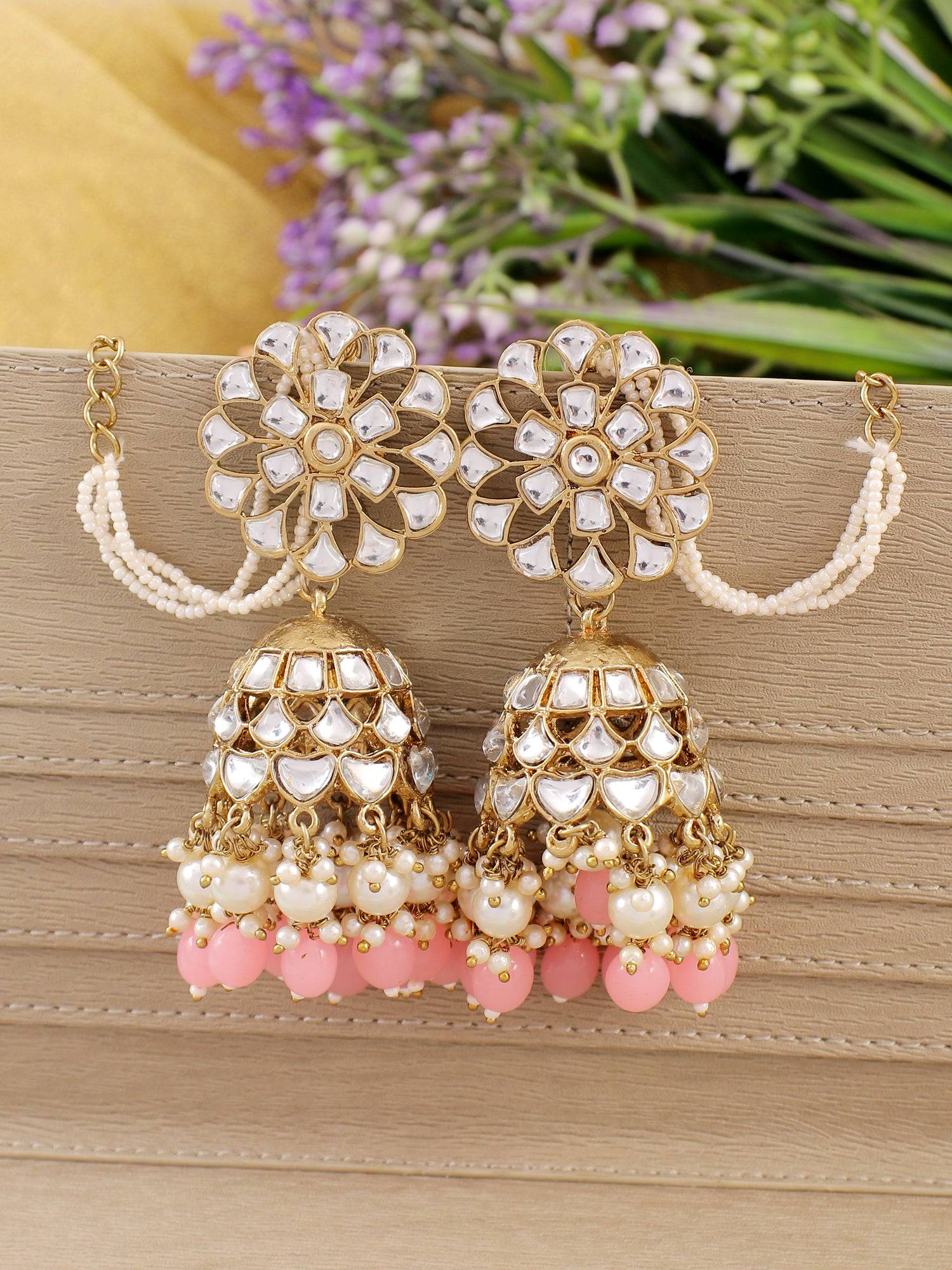 Kundan-Studded Pearl drop Traditional Party Wear Jhumka Earrings for Women
