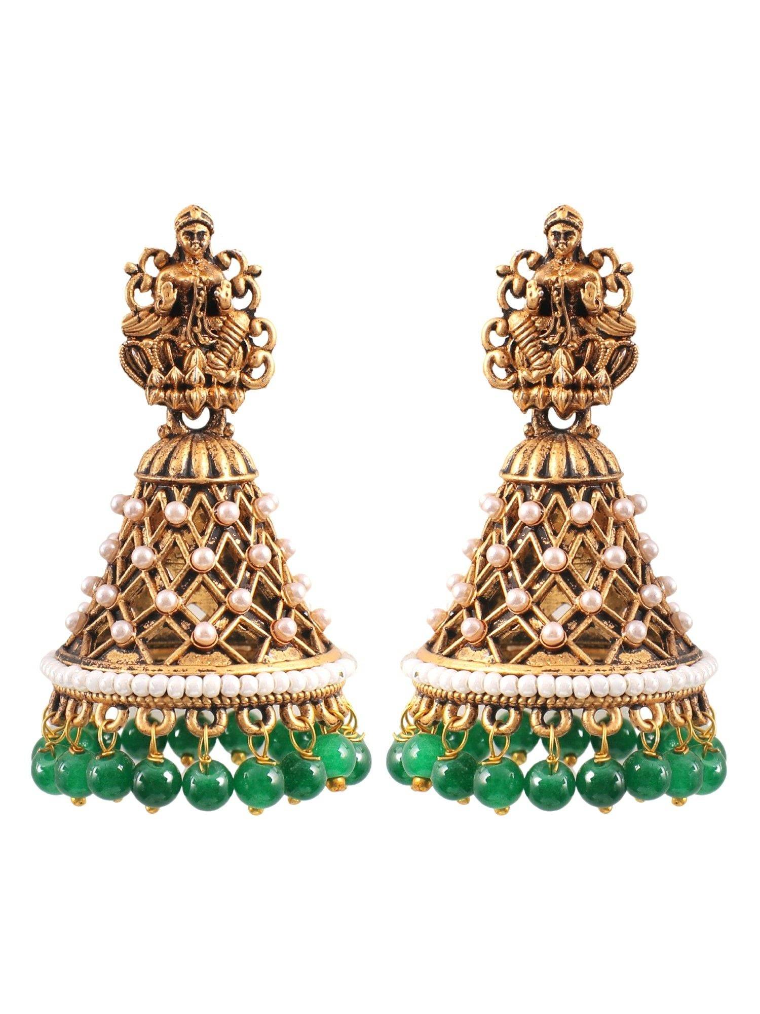 Antique Gold Plated Goddess Laxmi/Temple  Jhumka Earrings for WOmen