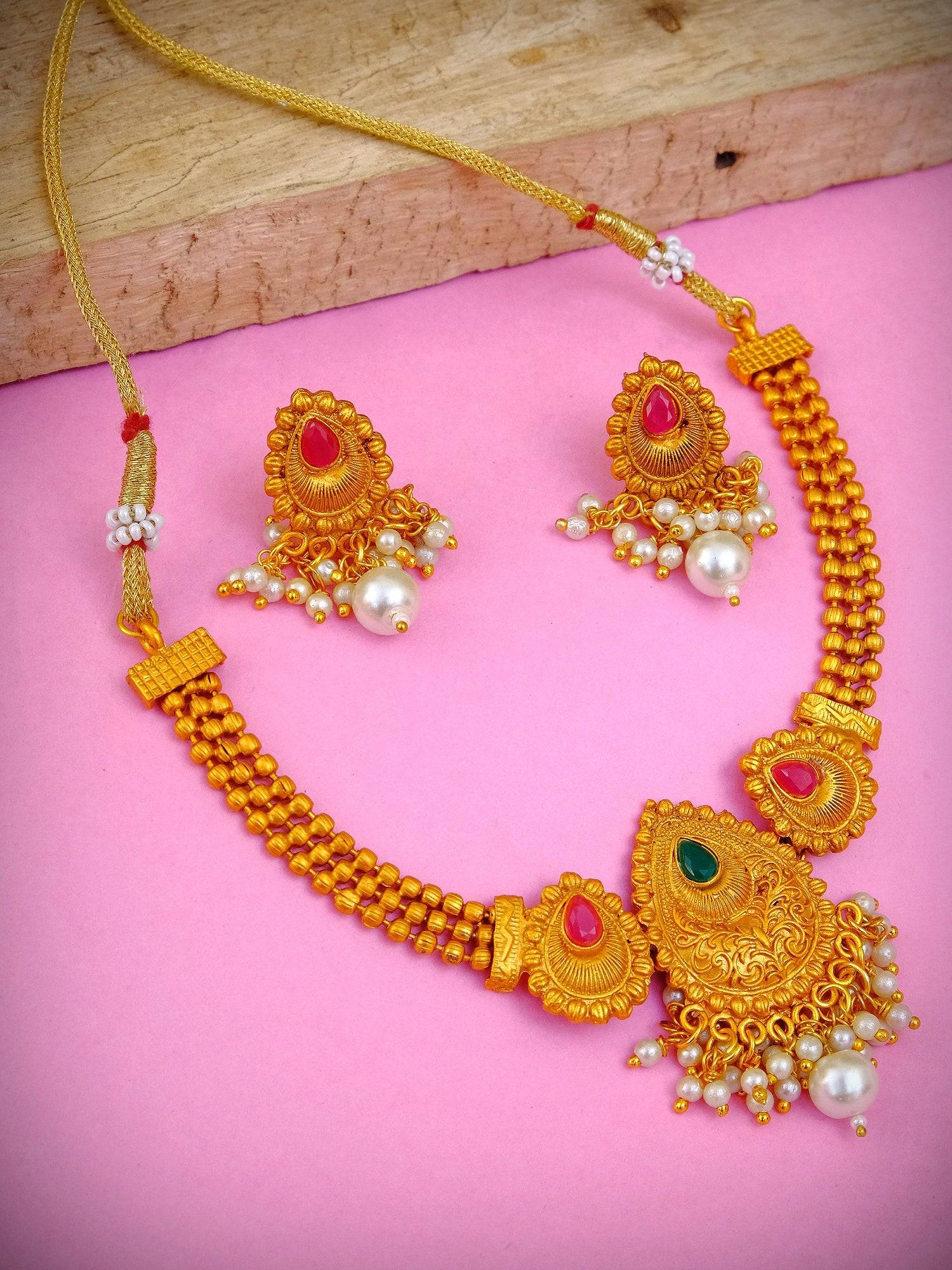 Traditional Gold Plated Choker Necklace Set for Wedding - Elegant Jewellery