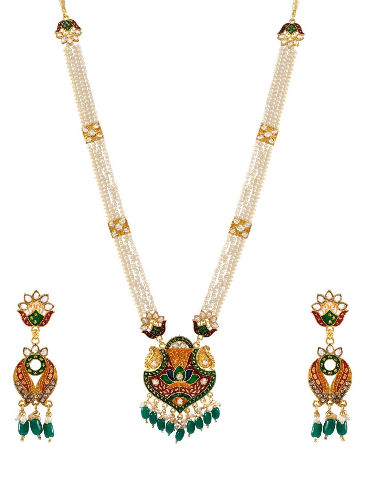 Indian Traditional Gold-Plated Meenakari,Kundan Jadau Jewelry Set WIth Earrings RAS0320