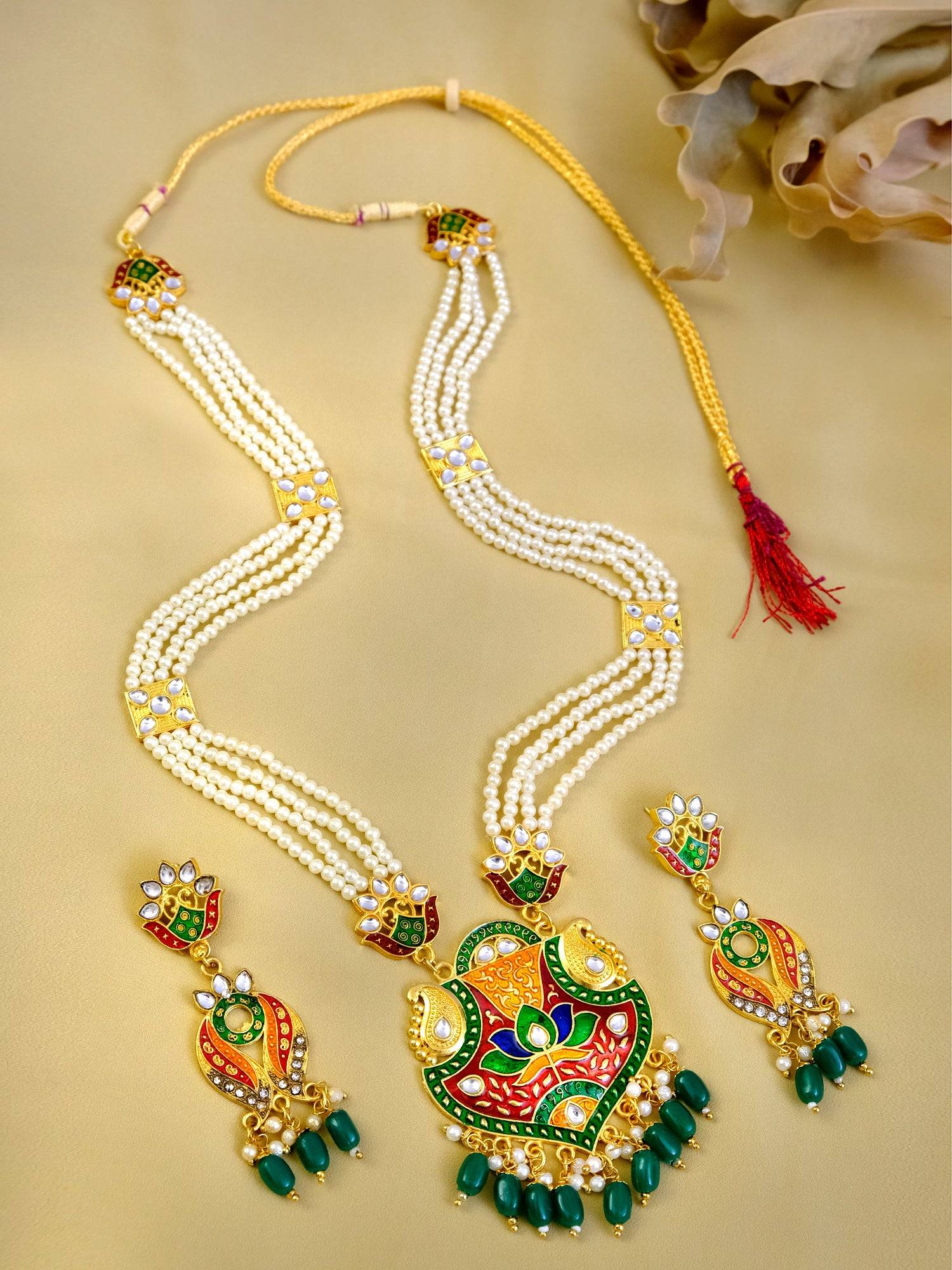 Indian Traditional Gold-Plated Meenakari,Kundan Jadau Jewelry Set WIth Earrings RAS0320
