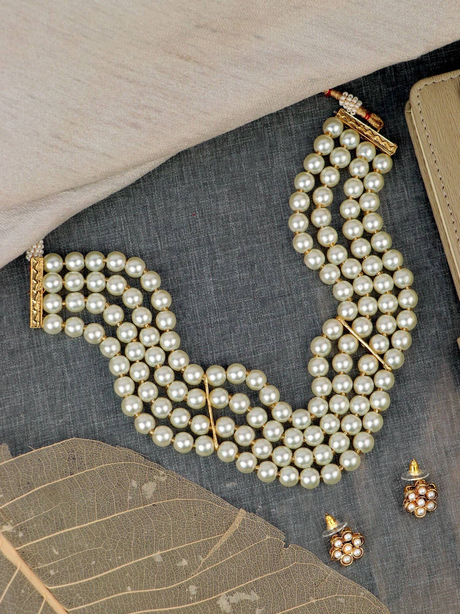 Ethnic Delight Gold-Plated Pearl Choker Necklace Set for Women