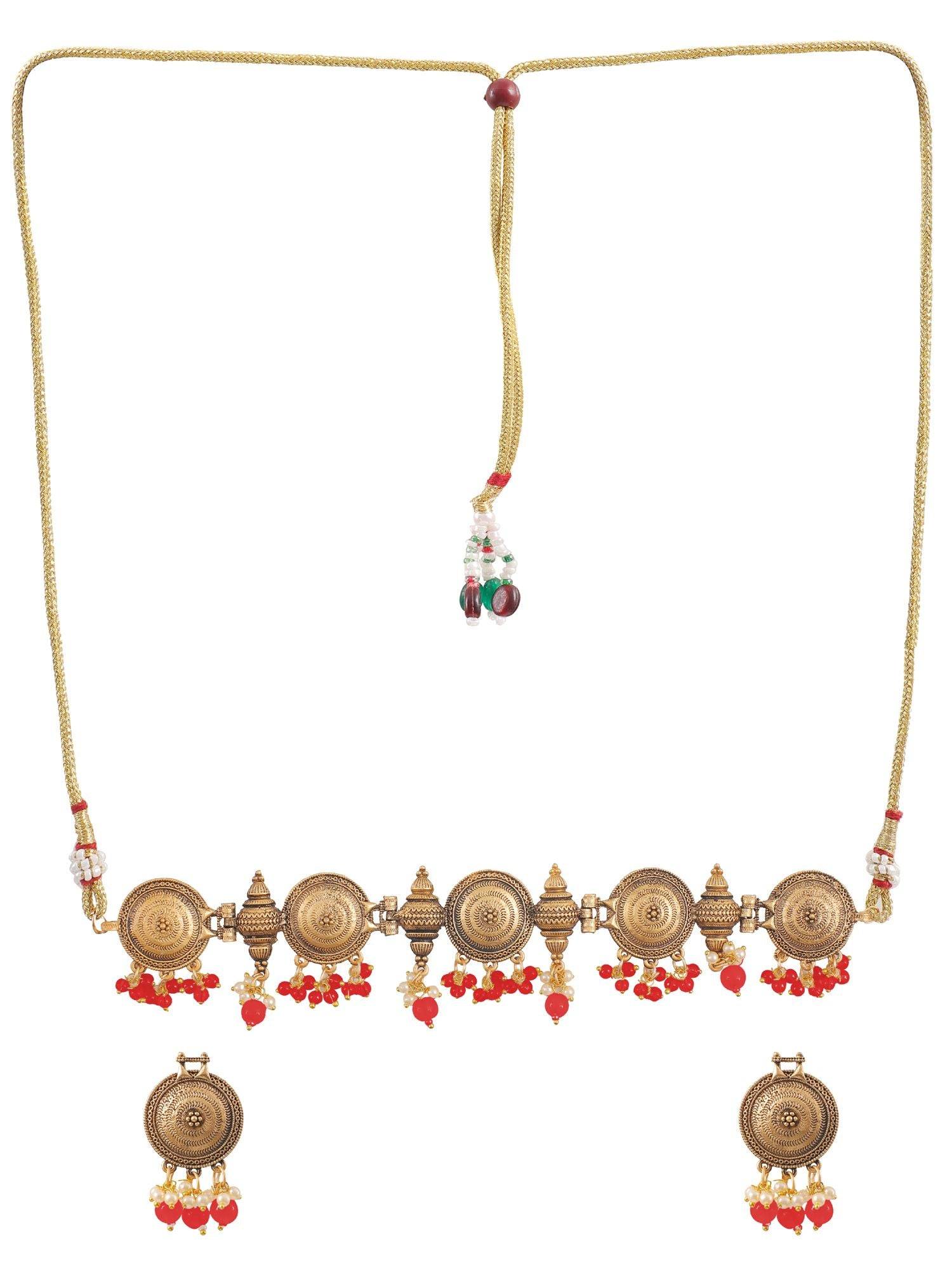 Antique Gold Plated Hot Pink Polki Choker Set for Party