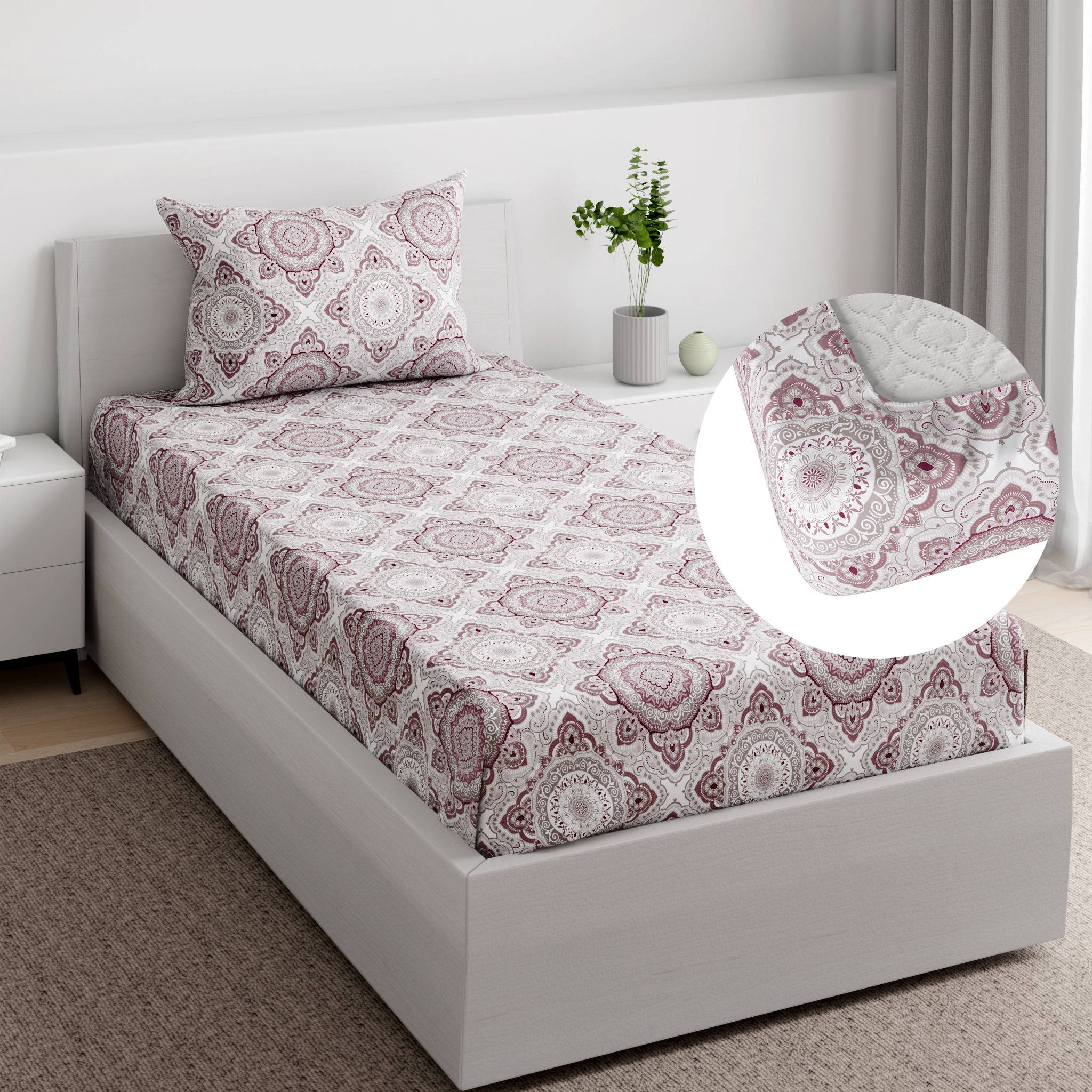 Essentials 100% Cotton Super Soft Fitted Bedsheet With 1 Pillow Cover | Ria Single, 72" x 35", Ria | 1.83m x 89cm (72x35 inch)