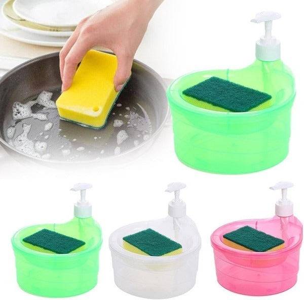 2-in-1 Dish Soap Dispenser and Sponge Holder Kitchen Accessory for Dishwashing Liquid Soap, Includes Free Sponge - Soap Pump Dispenser (Pack of 1 ) Buy @ ₹149