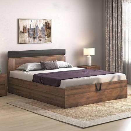 Aruba Engineered Wood King Size Hydraulic Storage Bed In Classic Walnut Finish