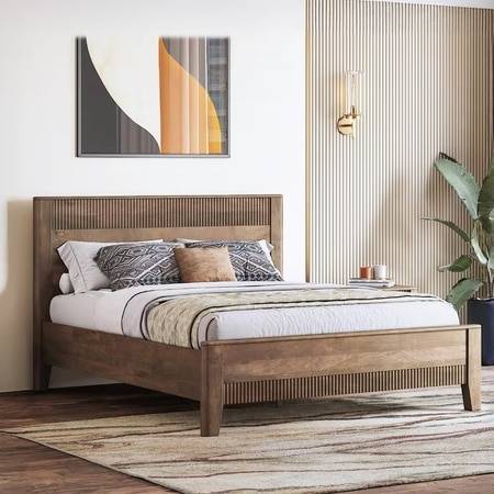 Toledo Solid Wood Queen Size Non Storage Bed In Danish Walnut Finish