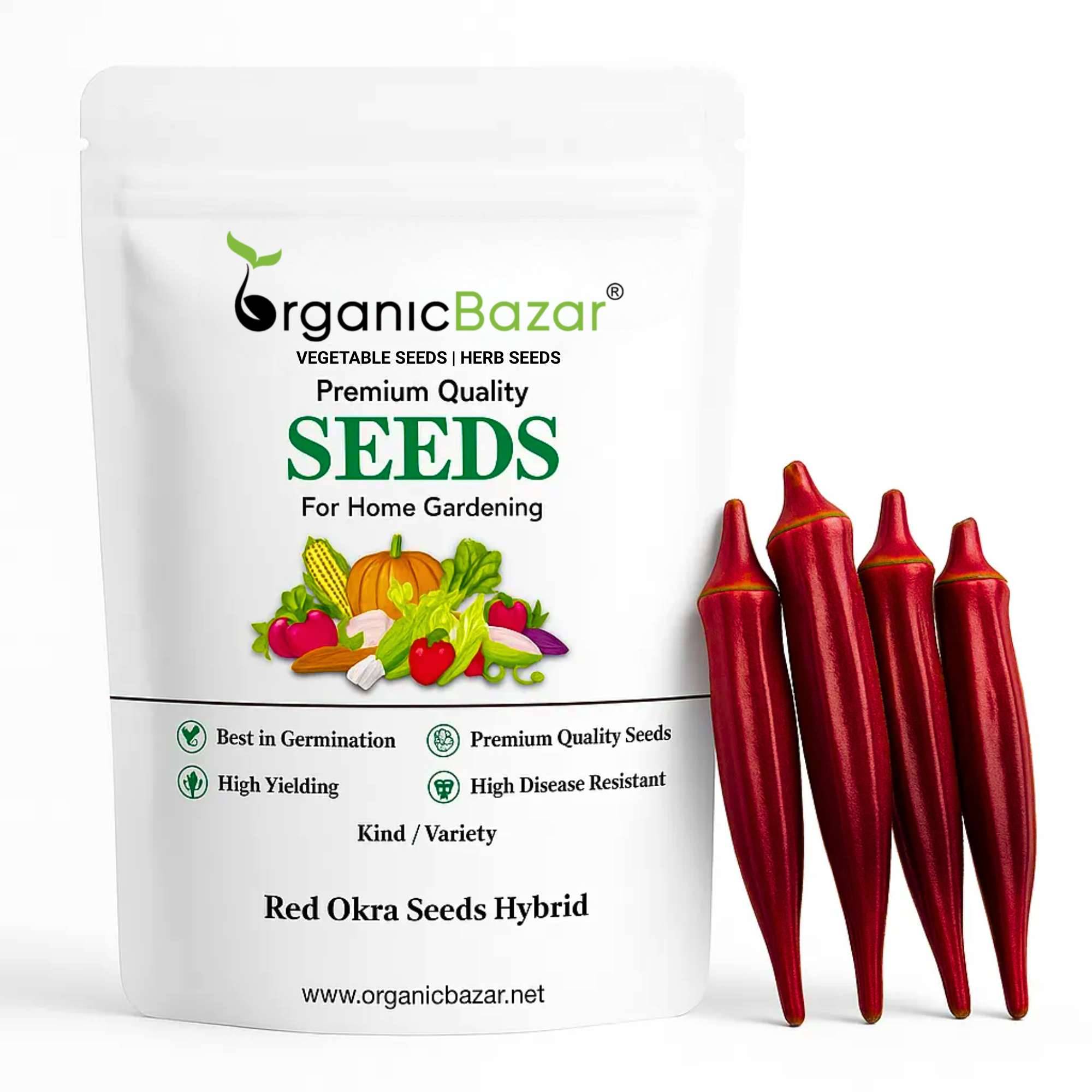 Red Okra (lal bhindi) Seeds - 30 Seeds (लाल भिंडी के बीज) Easy To grow, High Germination, High Yield Okra Seeds for Home Gardening