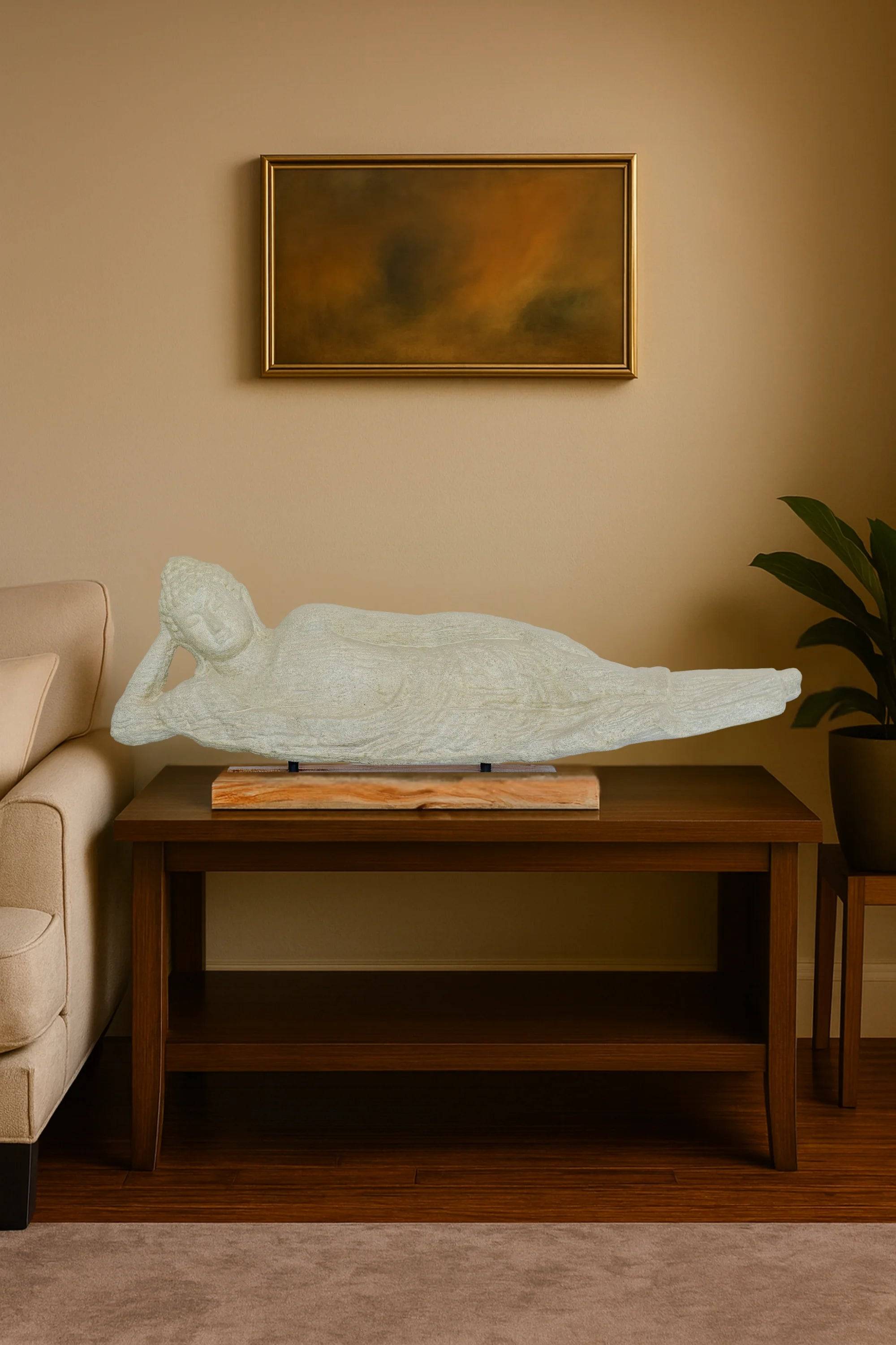Resting Buddha on Wooden Stand