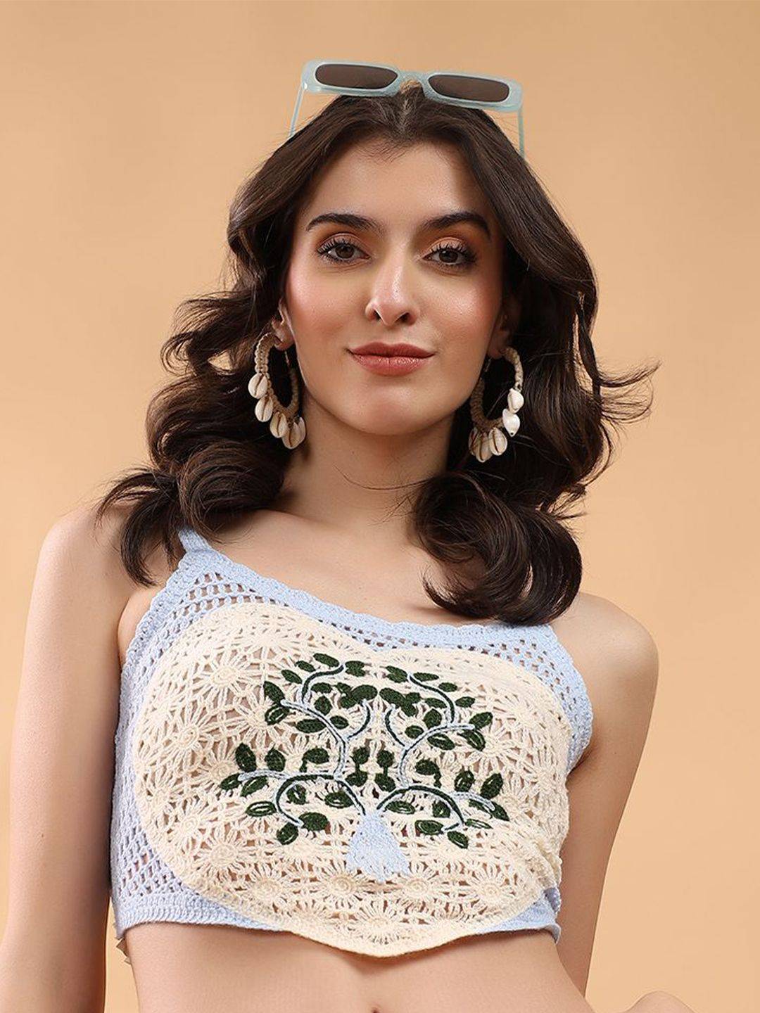 Kotty Embellished Print Cotton Crop Top