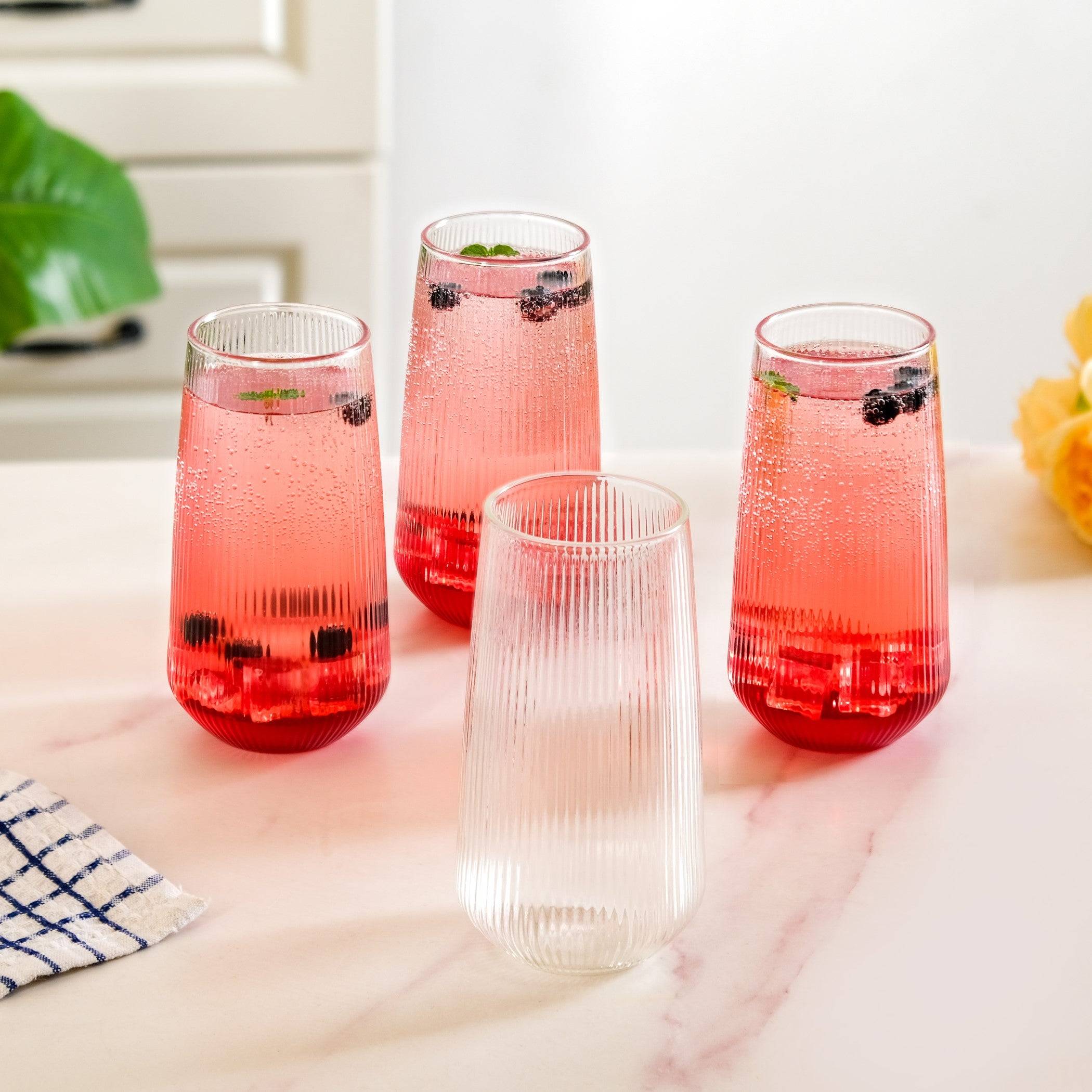 Ribbed Tall Glass Set Of 4 500ml buy only at ₹1350