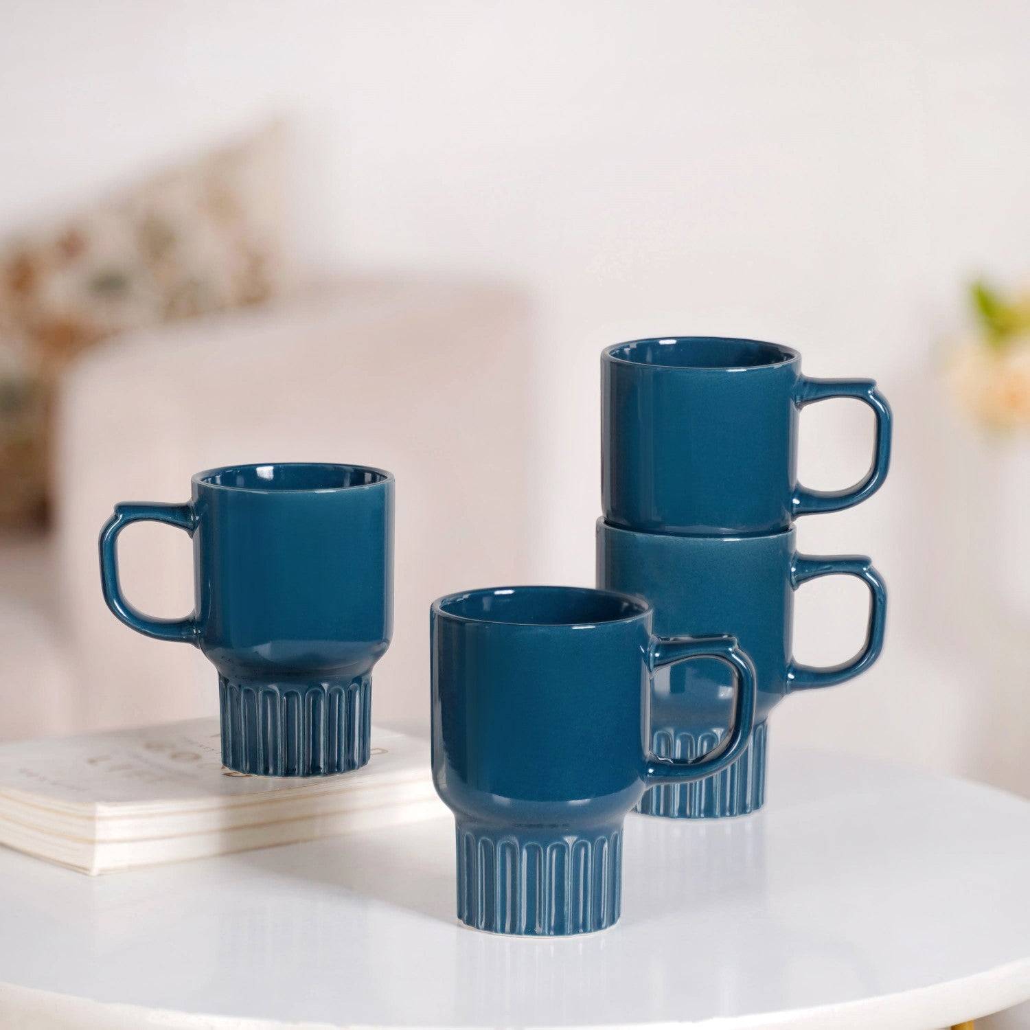 Ribelle Ceramic Stackable Mug Set Of 4 Deep Blue 270ml buy only at ₹890