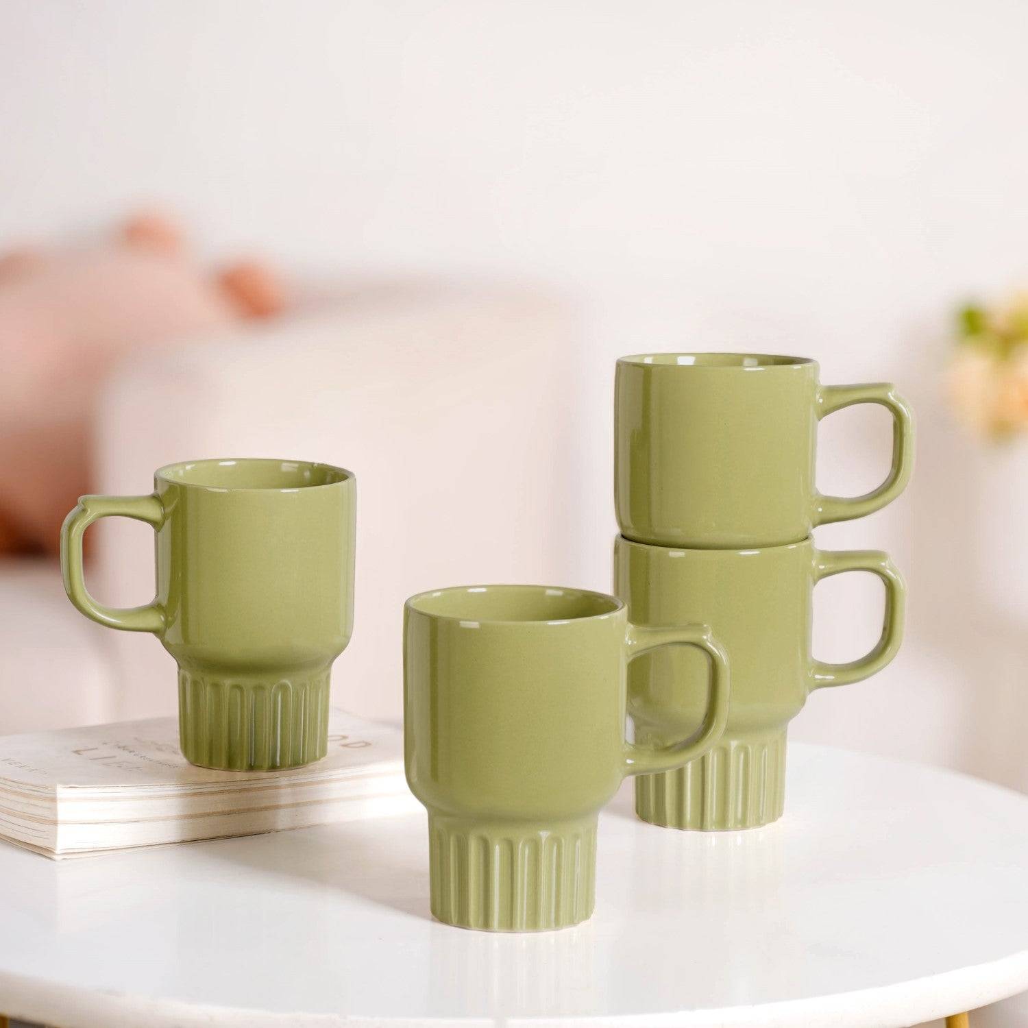 Ribelle Ceramic Stackable Mug Set Of 4 Olive Green 270ml buy only at ₹890
