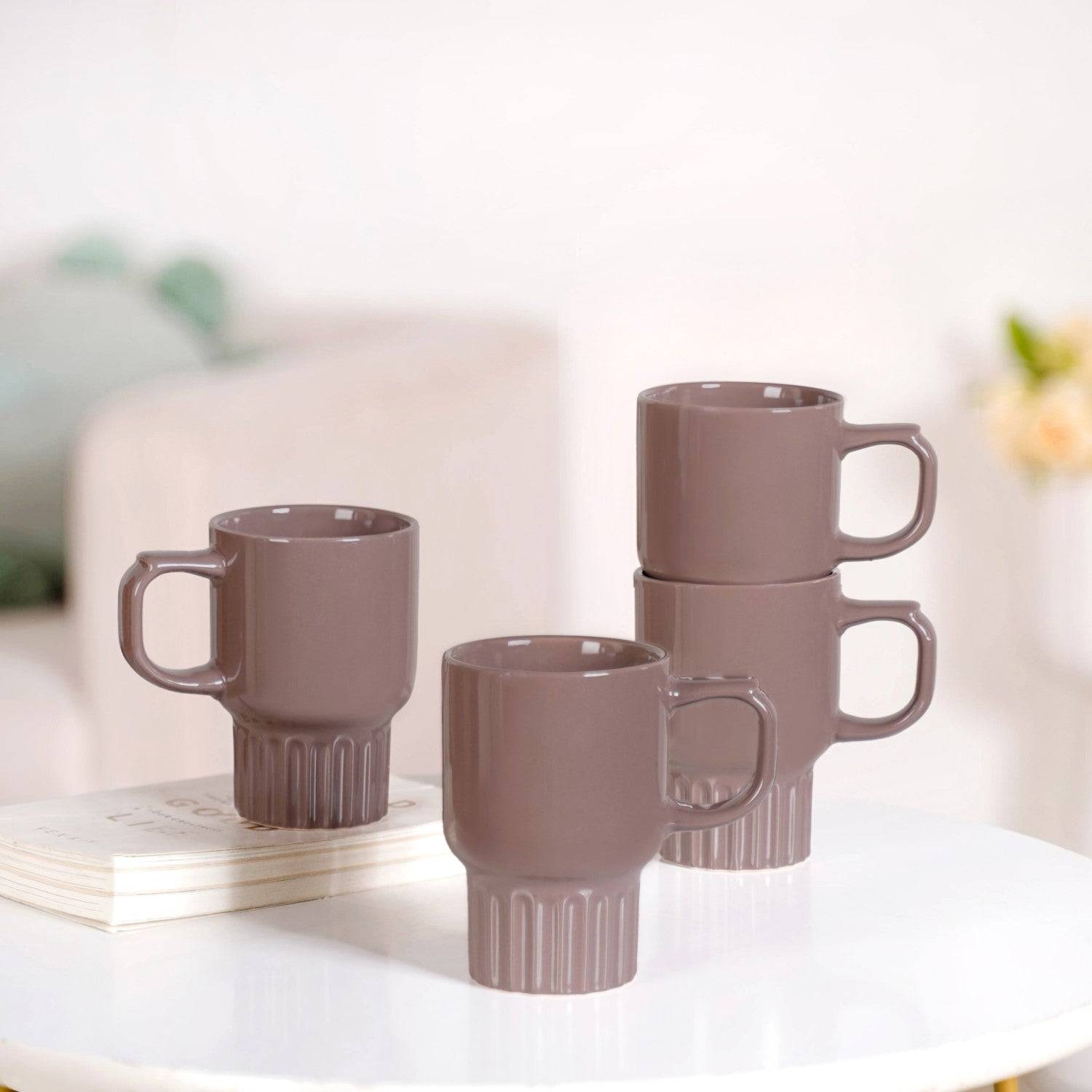Ribelle Ceramic Stackable Mug Set Of 4 Taupe 270ml buy only at ₹890