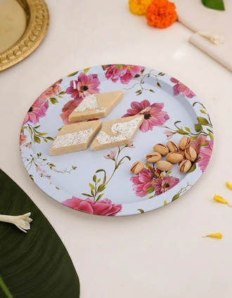 Blush Elegance Floral Serving Tray - Set Of-2