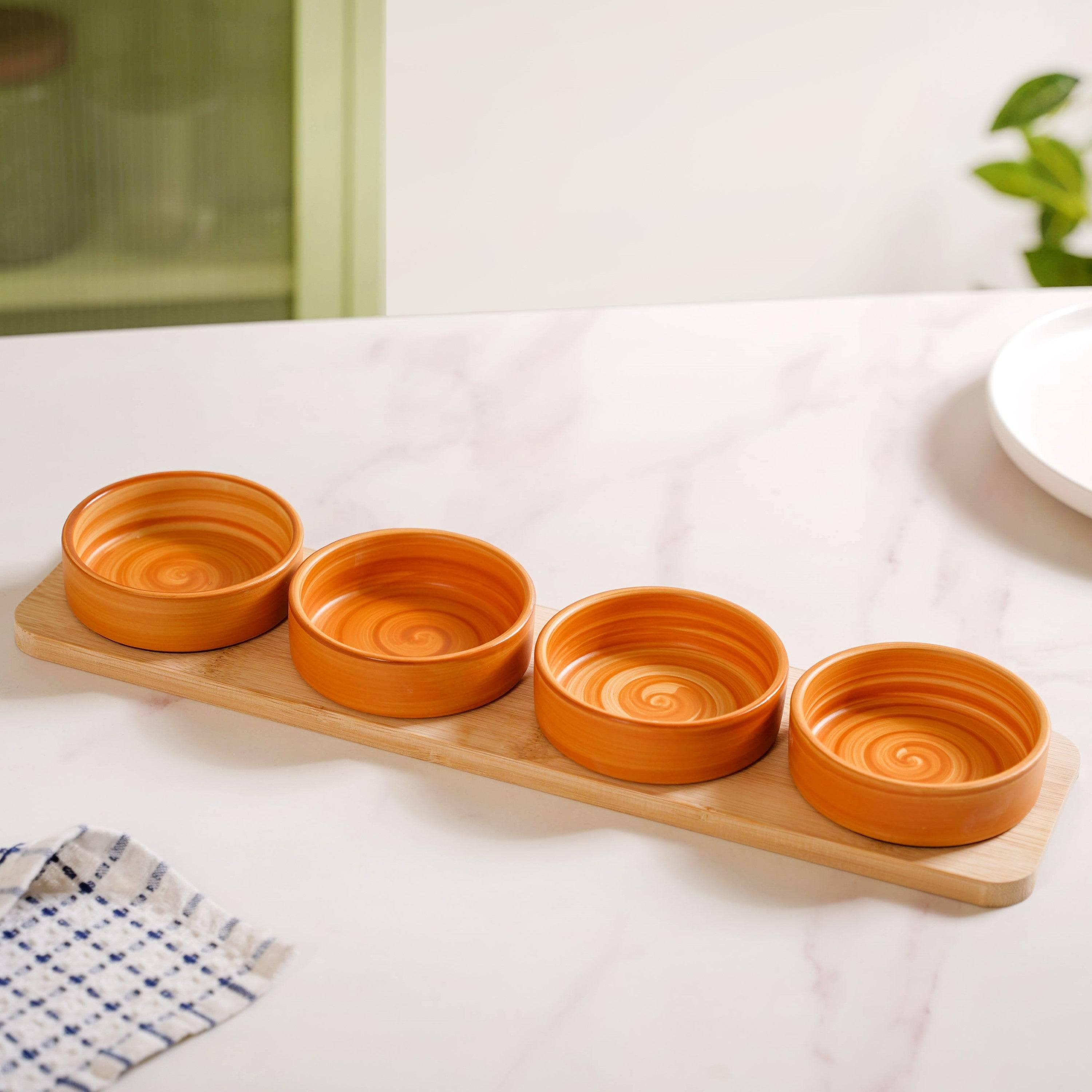 Rustic Style Bowl And Platter Set Of 5 For Sauces Snacks Or Salsa buy only at ₹995