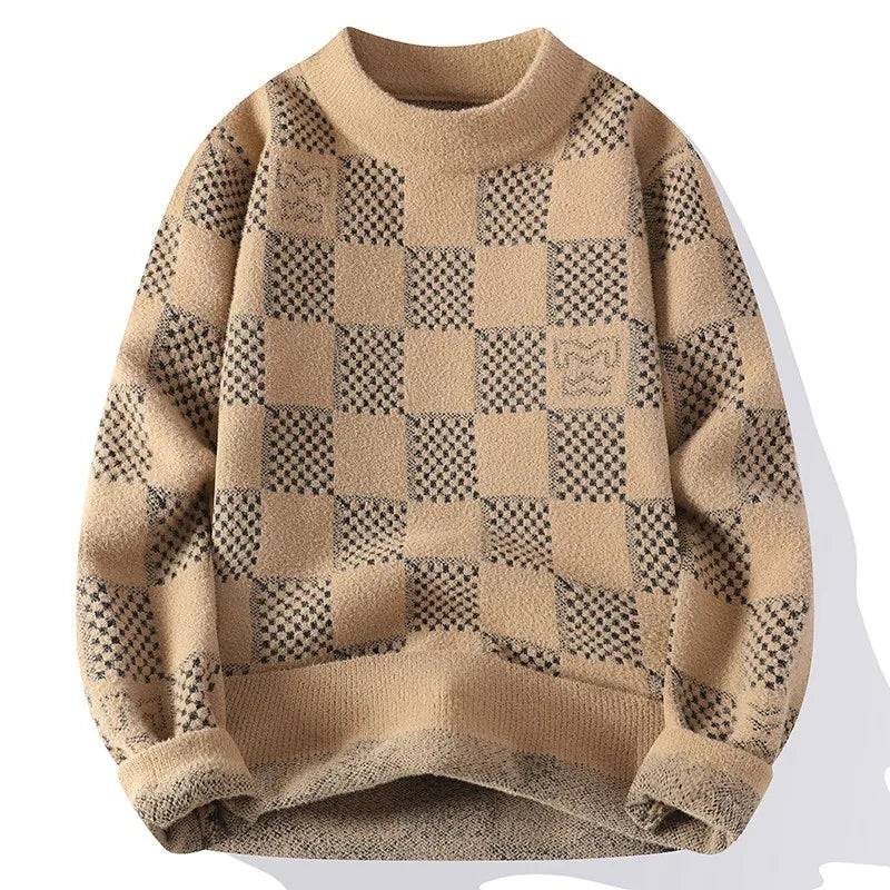 New Checkered Knitted Sweater American 2024 Trendy Mens Tops Classic Autumn Knitted Hoodie Fashionable Slimming Harajuku Buy only at ₹249