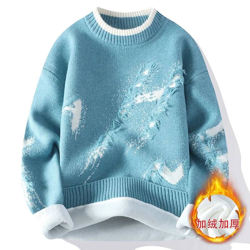 New Fashion Men Streetwear Knitted Sweaters Man Outwear Loose Casual Oneck Pullovers Sweaters Male Fleece Winter Clothing 4Xl Buy only at ₹249