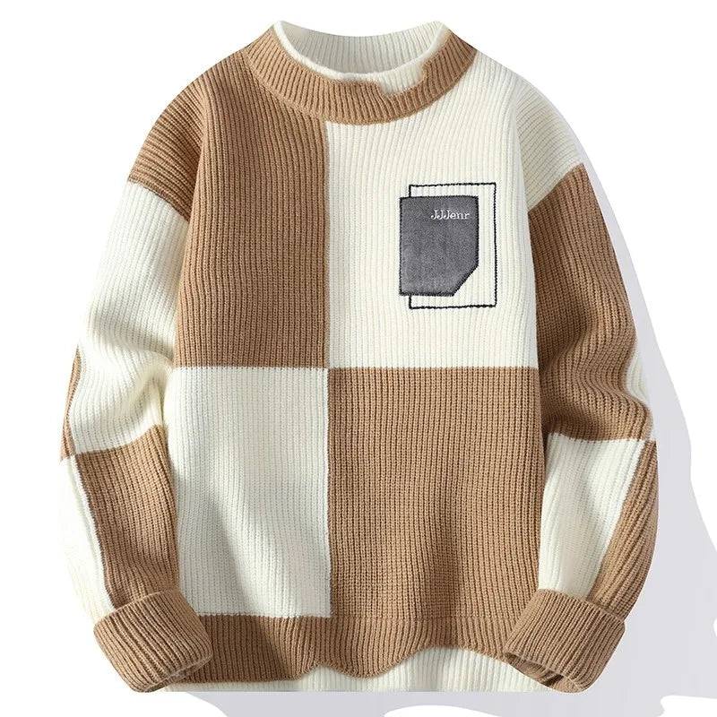Mens Knitted Sweater Oneck Loose Pullover Contrast Letter Warm Casual Fashion Autumn And Winter Elegant Commuting Knitwear Buy only at ₹249