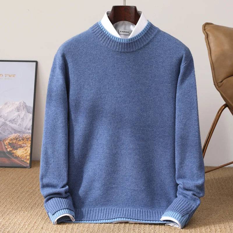 Thickened 100 Pure Wool Mens Semihigh Neck Autumn And Winter New Contrast Bottoming Sweater Business Warm Coat Buy only at ₹249