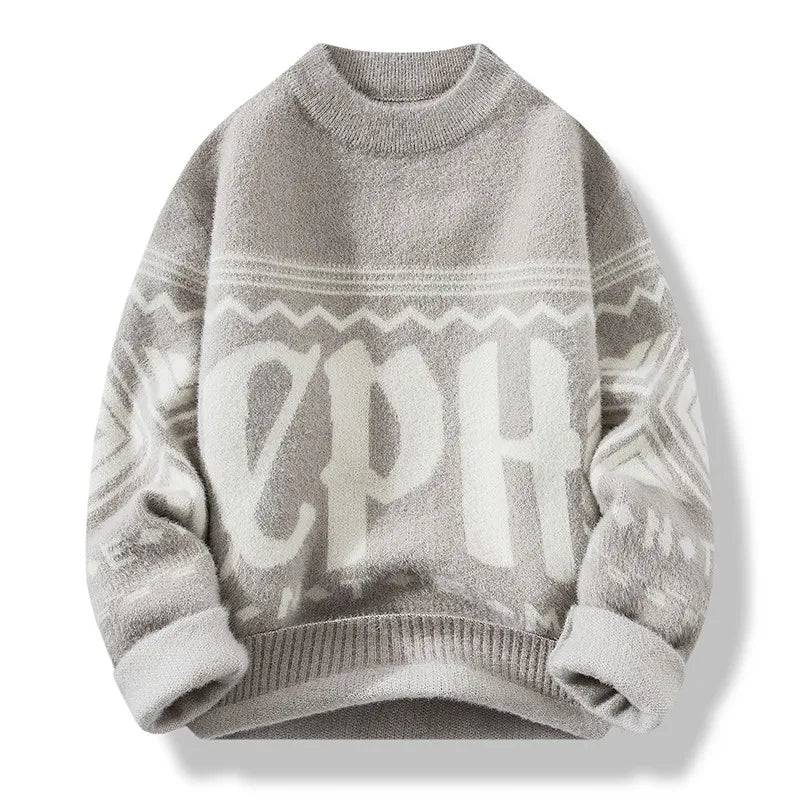 Mens Pullover Round Neck Loose Striped Contrast Letter Warm Hoodies Casual Fashion Elegant Autumnwinter Commuting Knitwear Buy only at ₹249