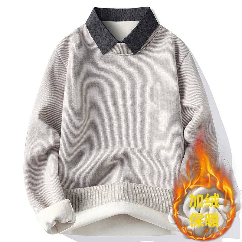 Mens Fashionable Turndown Collar Sweater Stylish Autumn And Winter Mens Fake Twopiece Knitted Versatile Shirt Collar Thick Buy only at ₹249