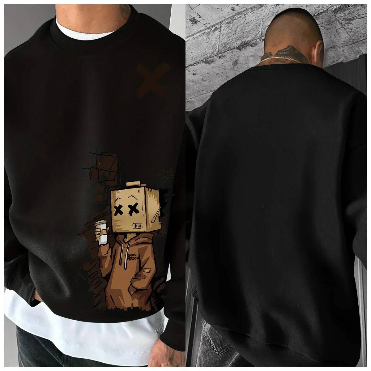 New Mens Autumn Fashion Cartoon Letter Print Comfortable Soft Long Sleeved Sweatshirt Outdoor Urban Pullover Buy only at ₹249