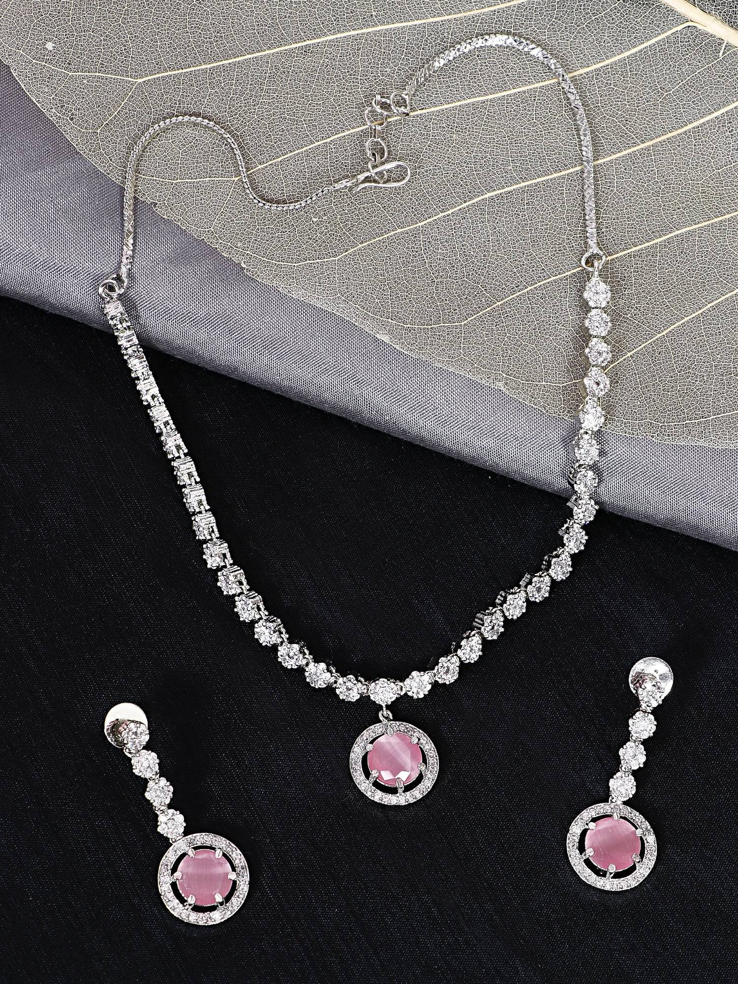 Myra Elegant Pink American Diamond Jewellery Set