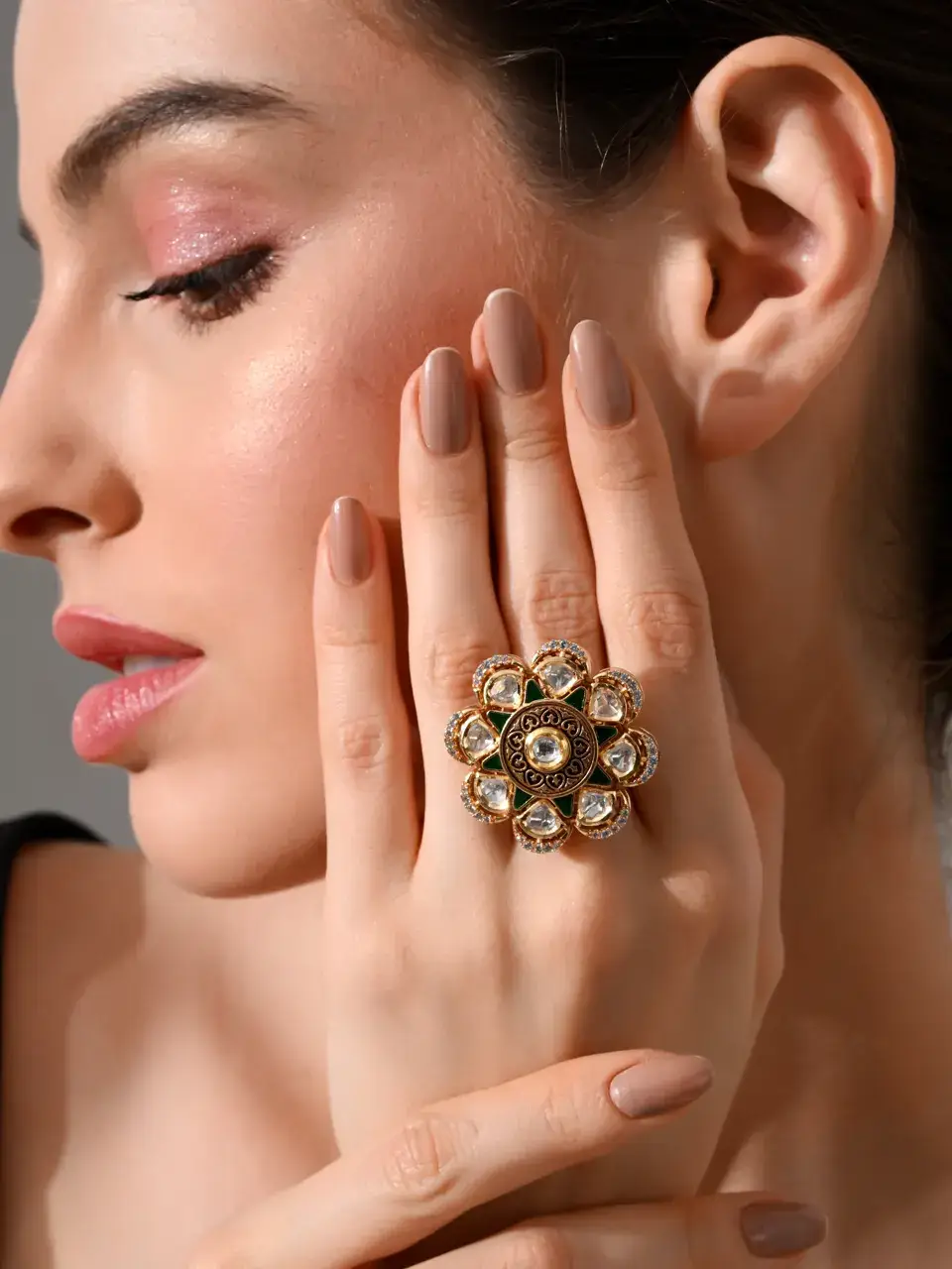 Sayda Jewels Regal Emerald Bloom Kundan Ring Buy @ ₹2125