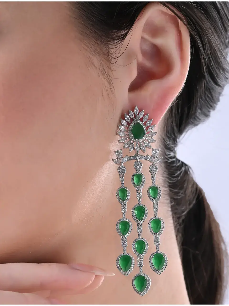 Sayda Jewels Elegant Emerald Shine Drop Earrings Buy @ ₹3485
