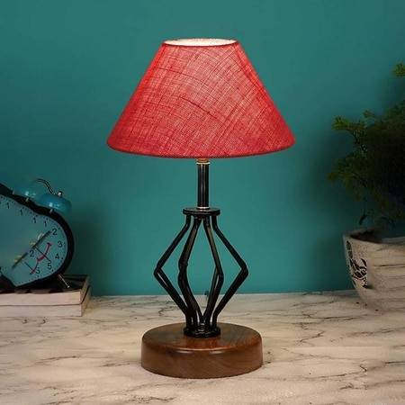 Elianna Pink Jute Table lamp with Wood & Iron Base