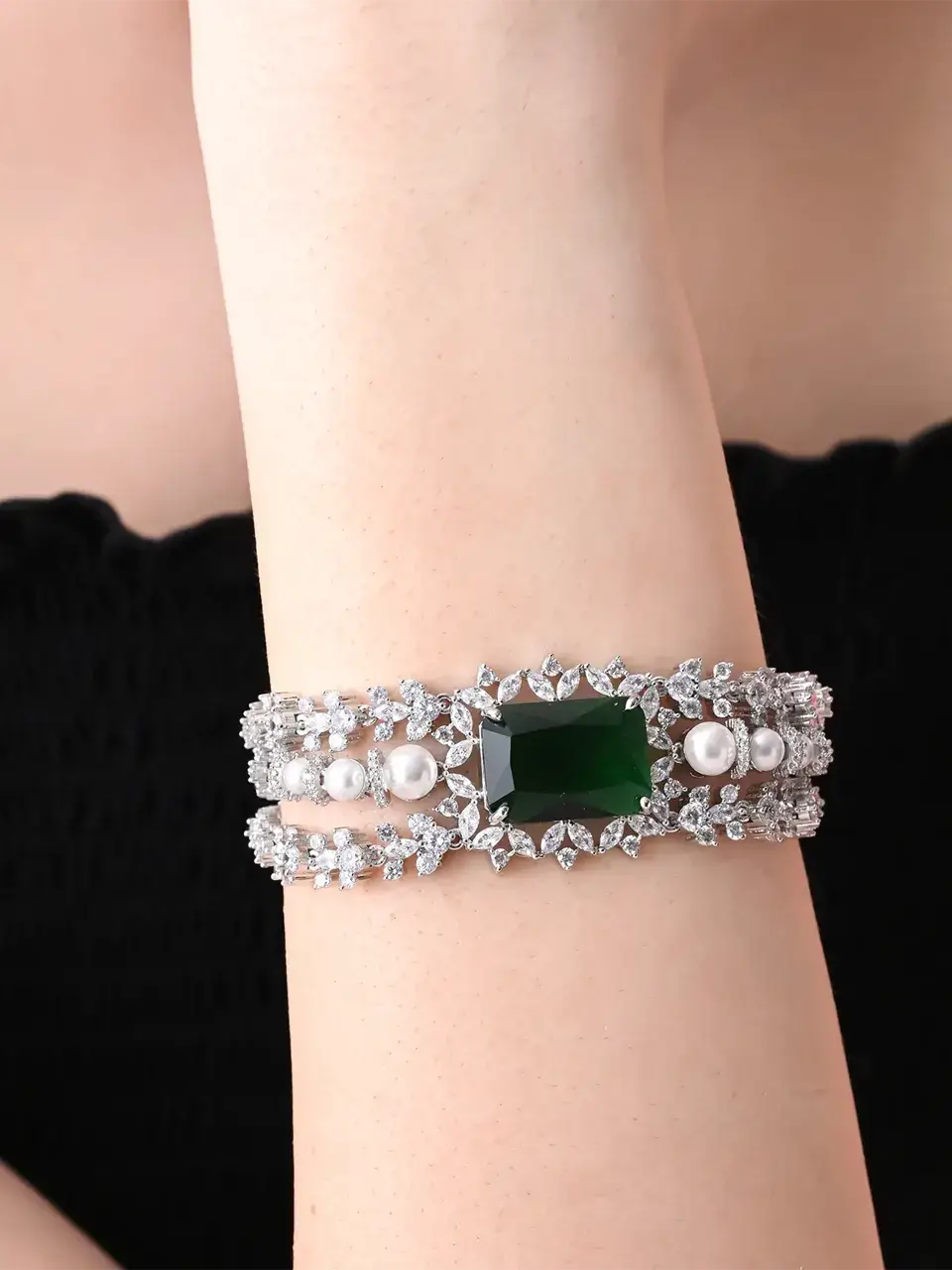 Sayda Jewels Gleaming Green CZ Pearl Bangle Buy at ₹2635