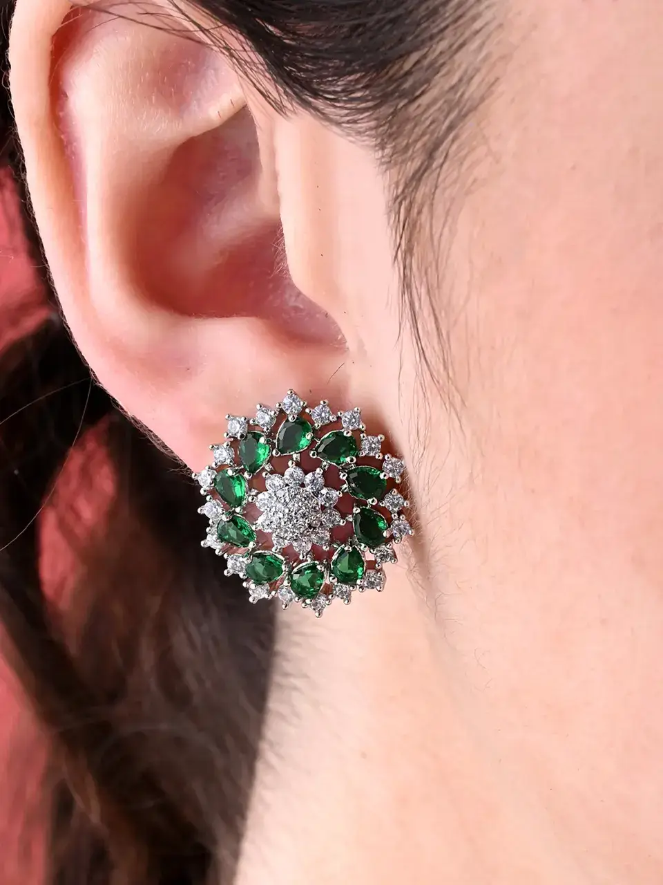 Sayda Jewels Emerald Shine Oversized Stud Earrings Buy @ ₹850