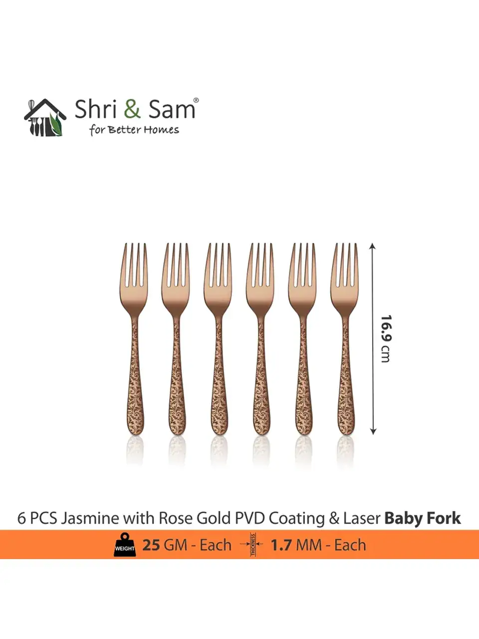 Stainless Steel Cutlery Rose Gold PVD Coating and Laser Jasmine 6 PCS Baby Fork Buy @ ₹584