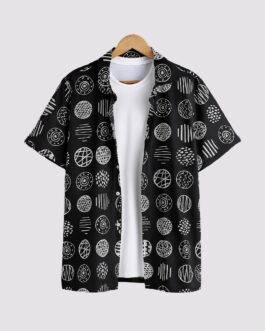 Black Mandala Men’s Half Sleeve Casual Printed Shirt