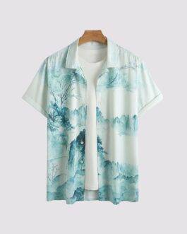 Blue Painting Men’s Half Sleeve Casual Printed Shirt