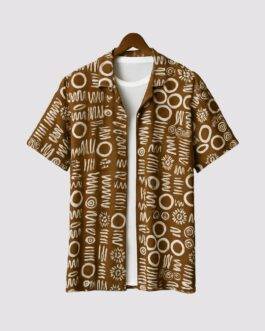 Brown Mandala Men’s Half Sleeve Casual Printed Shirt