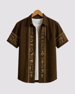 Brown Text Men’s Half Sleeve Casual Printed Shirt