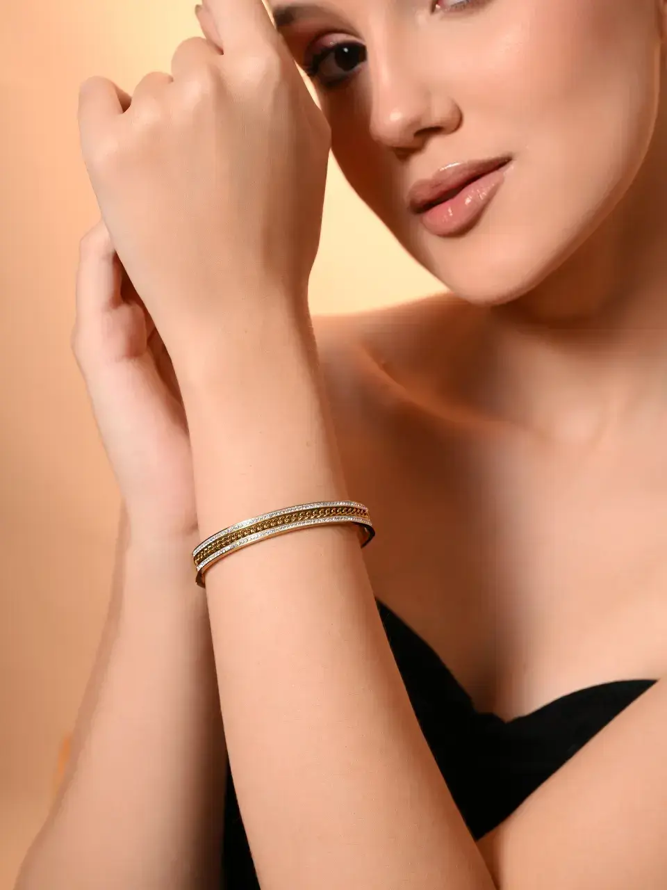 Sayda Jewels Elegant Dual Tone Sparkle Bangle Buy at ₹680