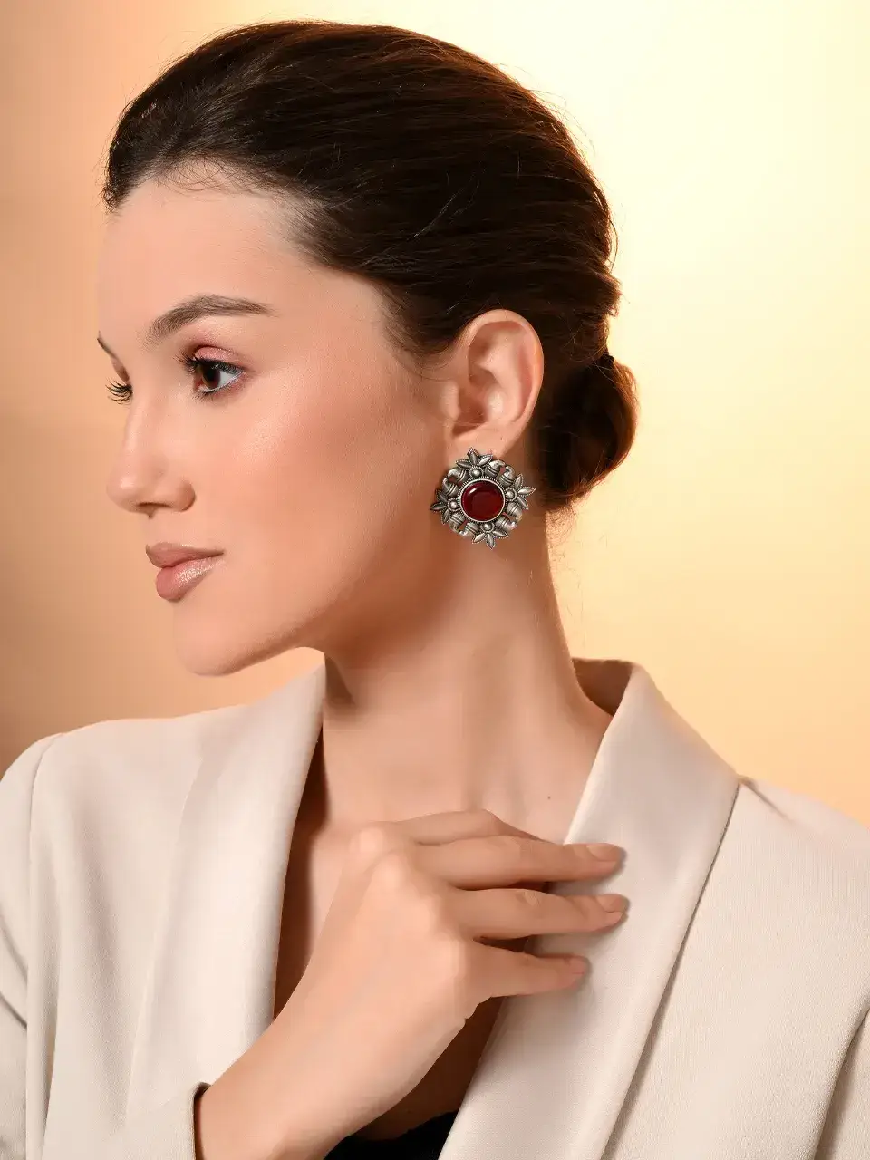 Sayda Jewels Crimson Bloom Oxidized Studs Buy @ ₹340