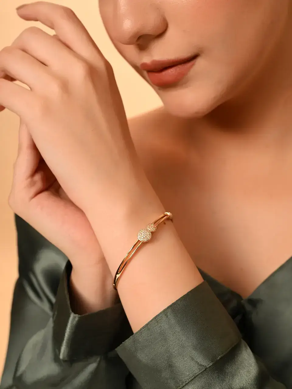 Sayda Jewels Golden Dual Sparkle Cuff Bracelet Buy at ₹1020