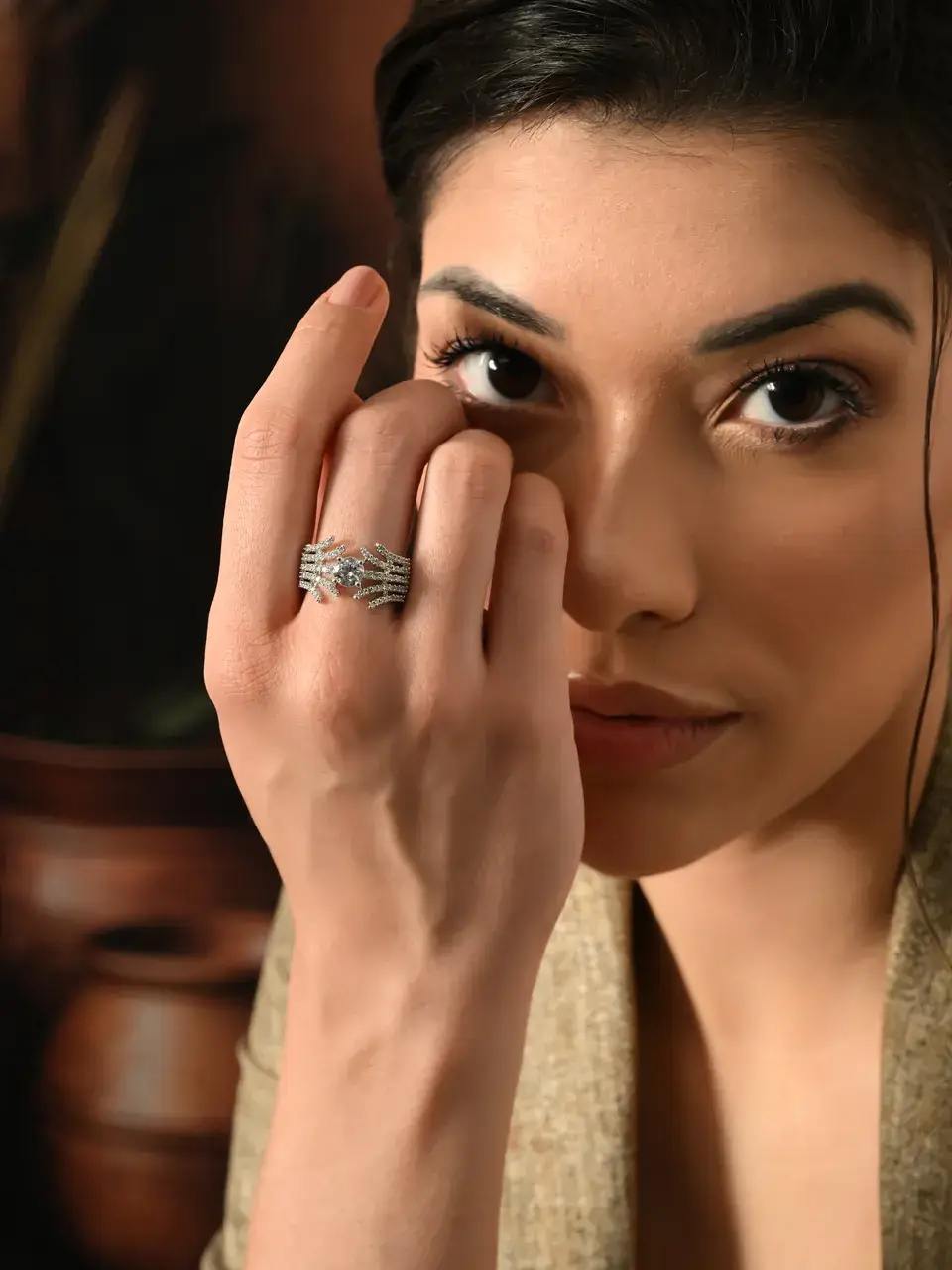 Sayda Jewels Sparkling Silver Leaf Wrap Ring Buy @ ₹638