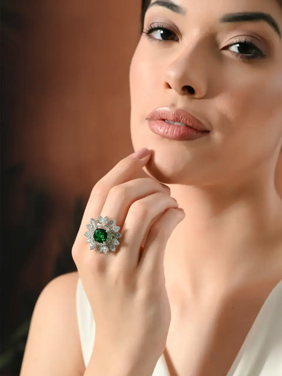 Sayda Jewels Emerald Radiance Blossom Ring Buy @ ₹1020
