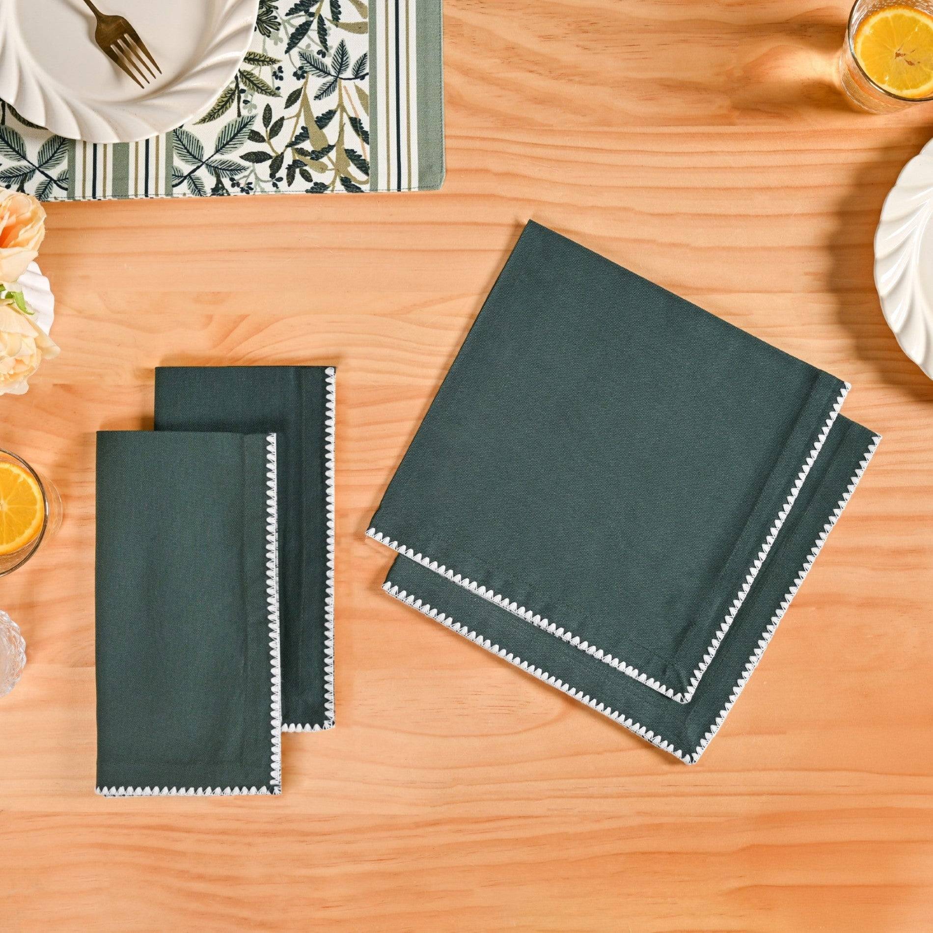 Sacramento Green Water Resistant Cotton Napkin Set Of 4 buy only at ₹695