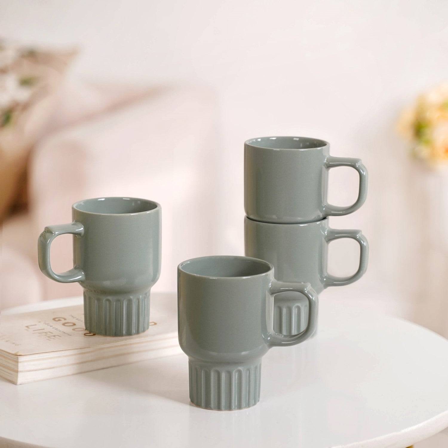 Ribelle Ceramic Stackable Mug Set Of 4 Sage Green 270ml