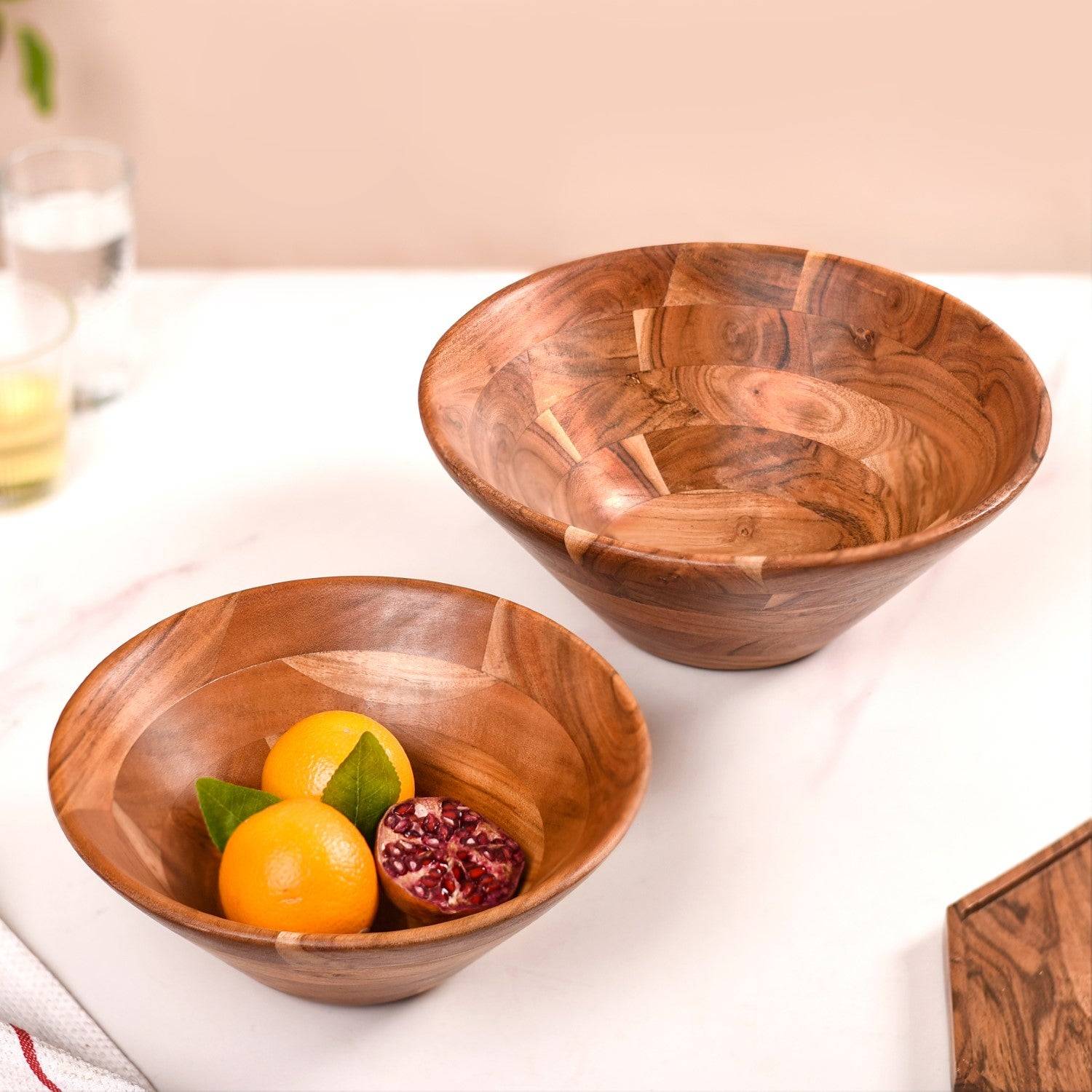 Set Of 2 Earthy Acacia Wood Salad Bowl buy only at ₹2570